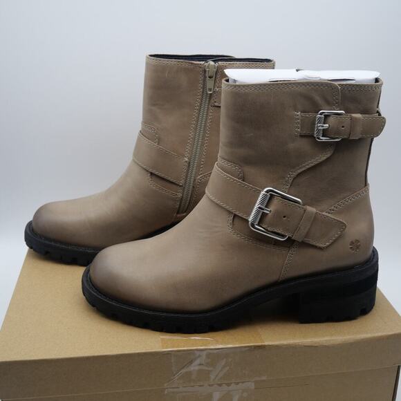 NEW Lucky Brand Women's 6.5 Taini Moto Lug Sole Booties Silver Cloud Brown - Picture 1 of 9
